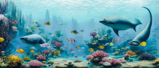 Artistic concept illustration of a underwater world, background illustration.