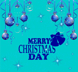 merry christmas holiday card design with sparkle shinning balls and bell and decorated card for children and friends to wish this event with gift and real ornament to decorate this gift.