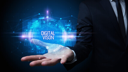 Man hand holding digital technology concept