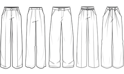 Women Straight Cut Formal Pant Sets Fashion Illustration, Vector, CAD, Technical Drawing, Flat Drawing, Template, Mockup