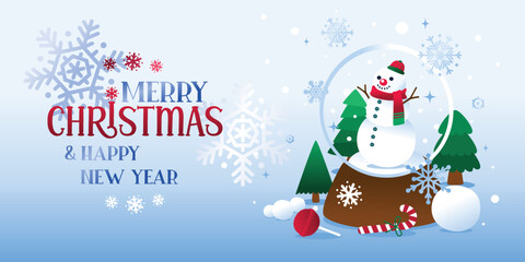 Merry Christmas And Happy New Year Greeting Card Banner, Christmas Tree Decoration, Holiday Poster, Vector