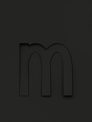 Small letter m cut from black background and rotated diagonally, 3d rendering
