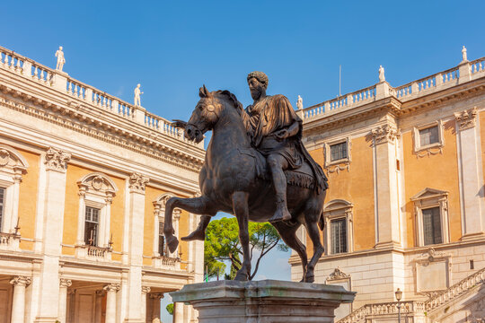 Statue of Marcus Aurelius on Capitoline Hill in Rome, Italy