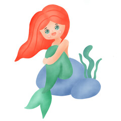 Obraz na płótnie Canvas Watercolor cute mermaid.