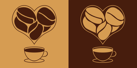 Beautiful creative coffee cup with coffee beans heart shape. 