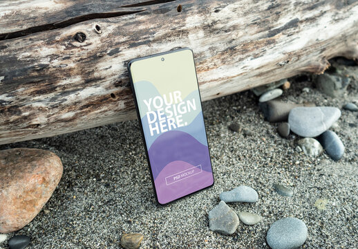 Modern Smartphone mockup on the beach