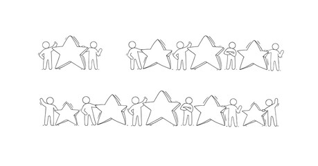 Rating concept with people holding gold stars