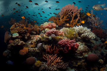 Fototapeta na wymiar the view under the sea with the beauty of colorful coral and a variety of fish.