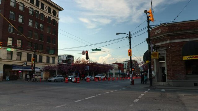 Vancouver steet timelapse during the evening on a crossroad