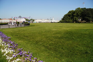 Saint Petersburg, Russia - August 20, 2022: Palace square in St. Petersburg