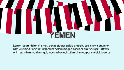 Yemen flags hanging on a rope, celebration and greeting concept, independence day
