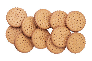 Chocolate cookies with cream filling isolated on white background.