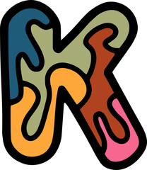 letter K vintage retro font with stained glass pattern puzzle mosaic kaleidoscope in muted colors