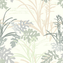 Abstract seamless pattern with leaves. Trendy hand drawn textures.