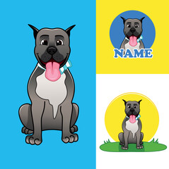Cute pit bull dog. Set of three flat illustrations in cartoon style