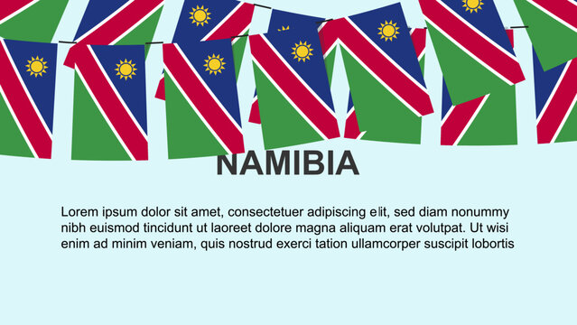 Namibia flags hanging on a rope, celebration and greeting concept, independence day - Powered by Adobe