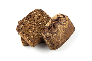 Rye bread slices isolated on white background