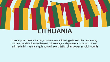 Lithuania flags hanging on a rope, celebration and greeting concept, independence day