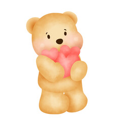 Watercolor cute bear, cute teddy bear.