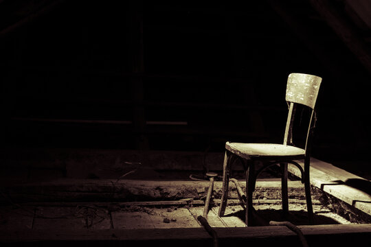 an old chair in the attic