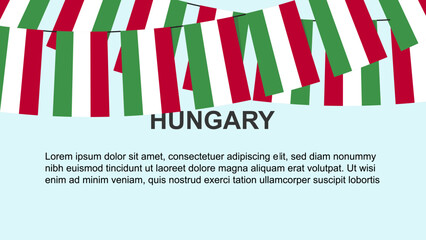 Hungary flags hanging on a rope, celebration and greeting concept, independence day