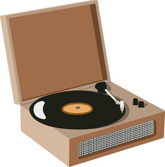 Vector wooden vinyl player with black record