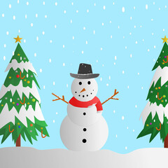 snowman with christmas tree and gifts