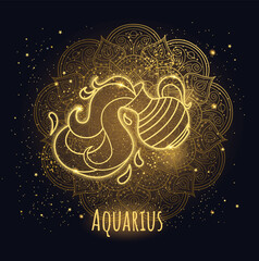 Zodiac sign aquarius vector lineart. - 543696097
