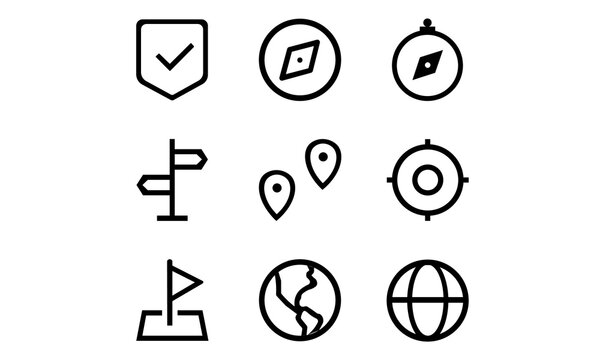 4 Placeholder, Navigation, World, Compass modern icons on round shapes, vector illustration, eps10, trendy icon set.