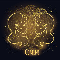 Zodiac sign gemini vector lineart. Zentangle style - 543697047