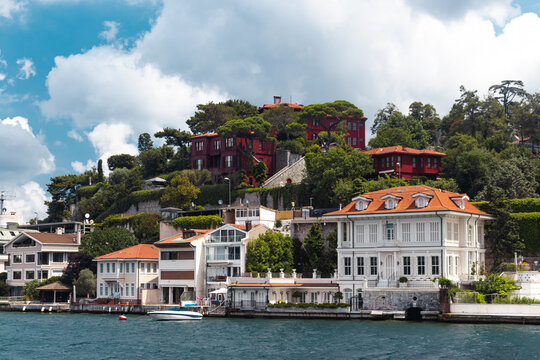 seaside mansions in istanbul on blue sky background