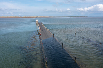 holy island causeway near high tide