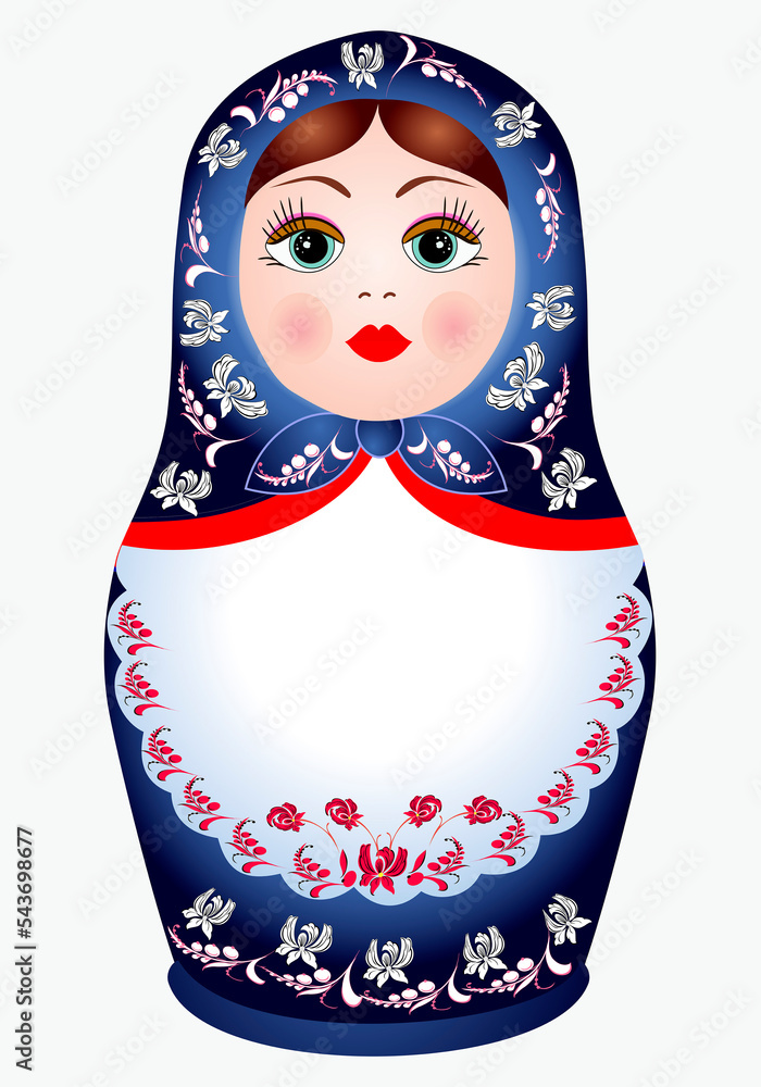 Wall mural Russian traditional matryoshka dolls in vector with colorized pattern. Souvenir illustration. Gift. Banner. Advertising