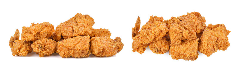 Heap of fried chicken isolated on white background.
