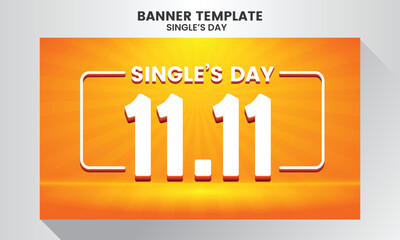 Realistic single's day sale illustration banner template with orange background