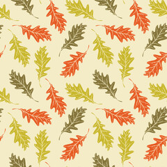 Seamless pattern with autumn oak leaves.