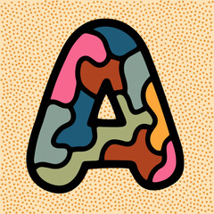 letter A vintage retro font with stained glass pattern puzzle mosaic kaleidoscope in muted colors