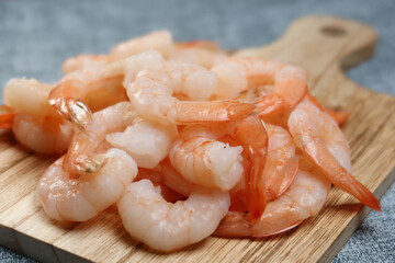 close up of raw shrimp prawn on table.