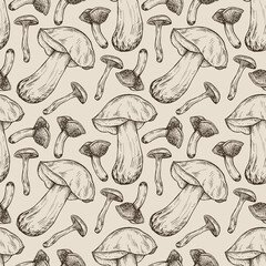 Seamless pattern with mushrooms. Stock background.