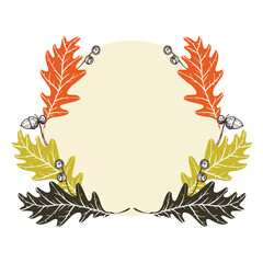 Frame made of oak leaves and acorns. Stock background.