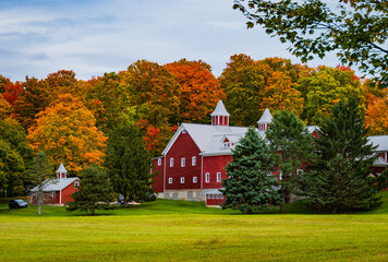 historic red and white Barns at a Vermont Farm in Autumn  © vermontalm