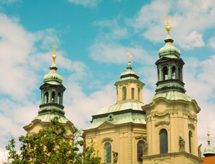 Fototapeta na wymiar St Nicholas Church in Baroque style architecture in Prague, Czech Republic.