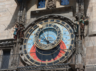 Astronomical old clock in Old Town Prague, Czech Republic. The clock is attached to Old Town Hall and was first installed in 1410, making it the third-oldest astronomical clock in the world.