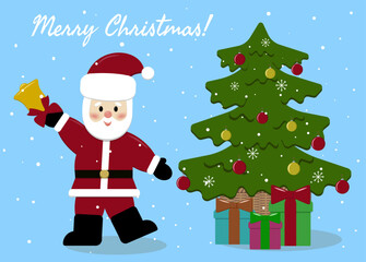 Christmas card with Santa and a Christmas tree