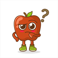 Cute apple with question mark character. Vector hand drawn cartoon kawaii character illustration icon. Isolated on white background. Apple fruit think concept