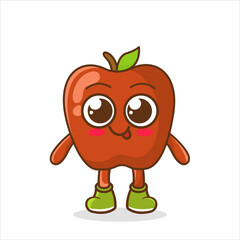 Cute happy funny apple. Red apple cartoon character. Vector hand drawn cartoon kawaii character illustration icon. Isolated on white background.