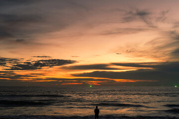 Sunset sky background and white clouds soft focus at Phuket Thailand.