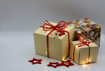 Christmas gifts with stars and lights