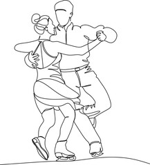 Continuous line drawing of figure skating girl and a man doubled up