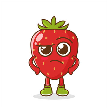 cute strawberry character with angry expression.